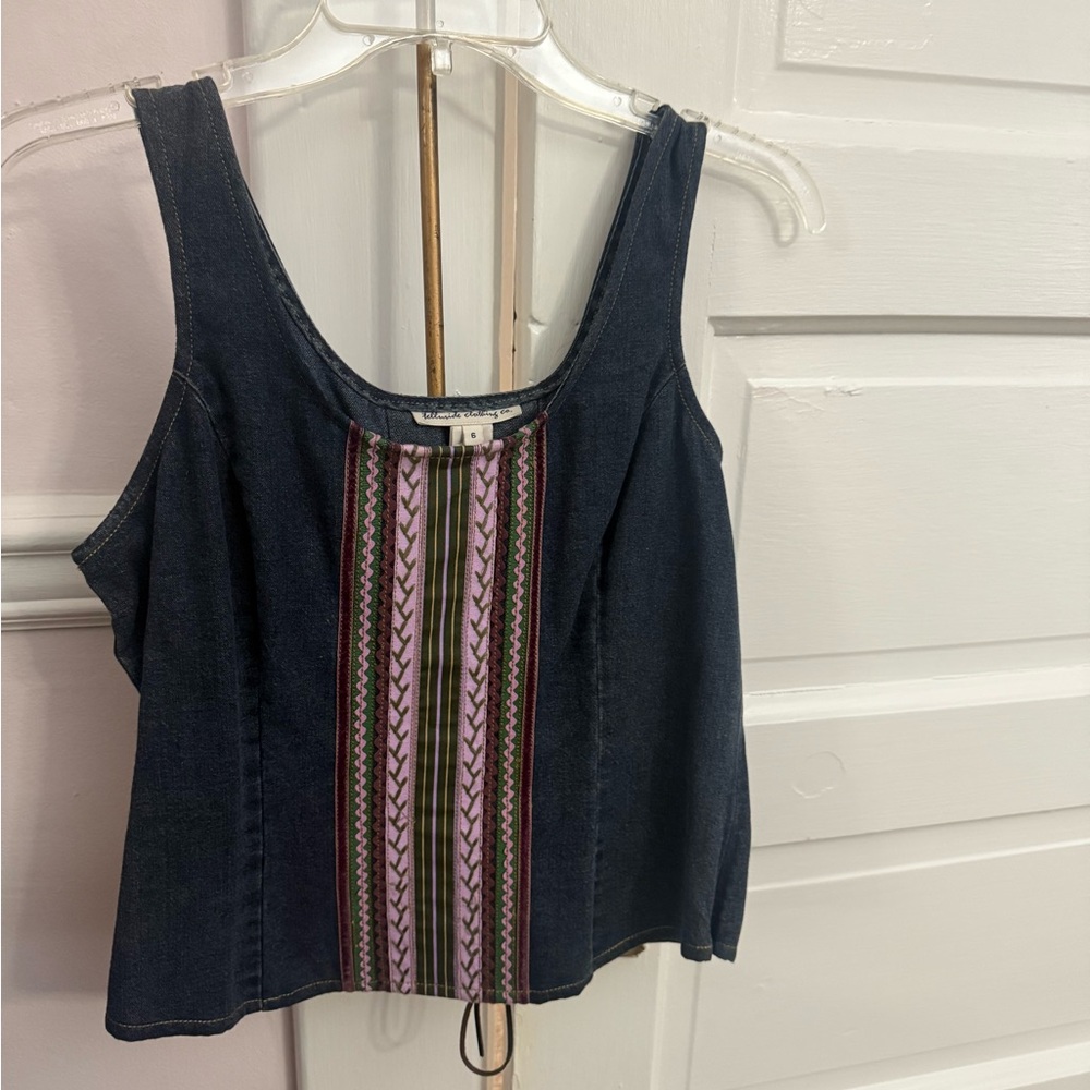 Embroidered Denim Tank Top